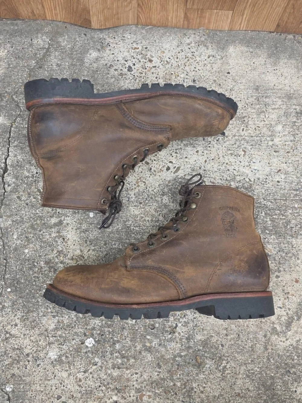 Brown Leather Chippewa Boots Size 12 Soft Toe